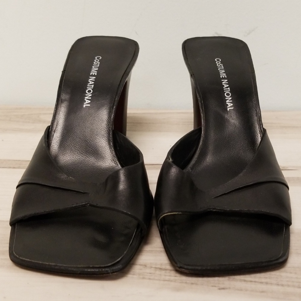 Costume National Black Leather Slide On Heels 36 - Picture 2 of 7